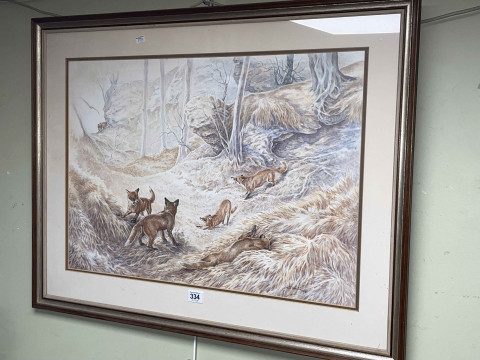 David Cemmick, Foxes on Home Ground, watercolour, signed and dated 1978...