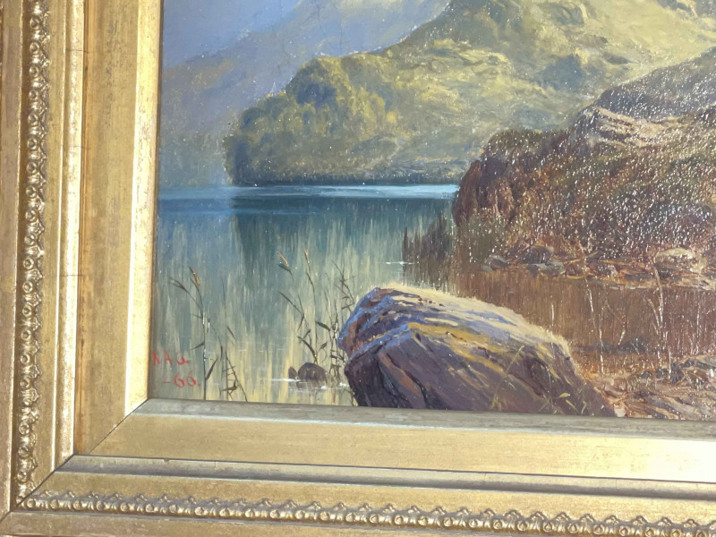 Alfred Augustus Glendening Snr (1840-1921), Loch Grail, oil painting, initialled and dated 66 lower left, 29cm by 39.5cm, in gilt frame.