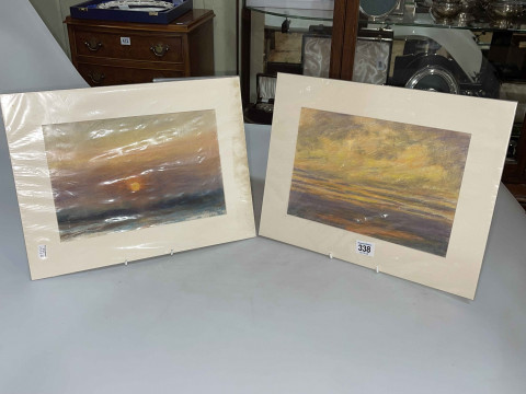 George Anderson Short, Sunset, pair watercolours and pastel, signed and...