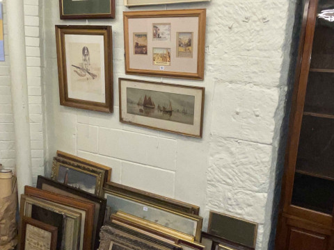 Large collection of pictures including watercolours, oils, prints, sampler,...