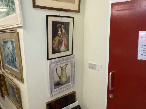 Collection of eight various pictures including shepherd and sheep watercolour,...