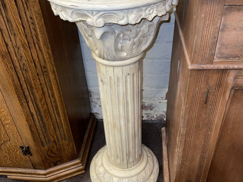 Victorian pine glazed door top cabinet bookcase, reeded column pedestal and spinning wheel (3). thumbnail