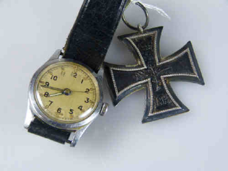 WWI German Iron Cross and a WWII British Military Officers Watch (2)