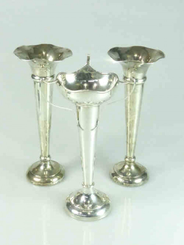 Three Large Silver Vases