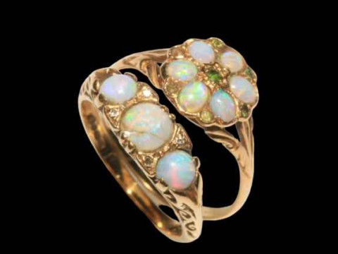 Two 18 carat yellow gold opal rings, sizes Q & O. thumbnail
