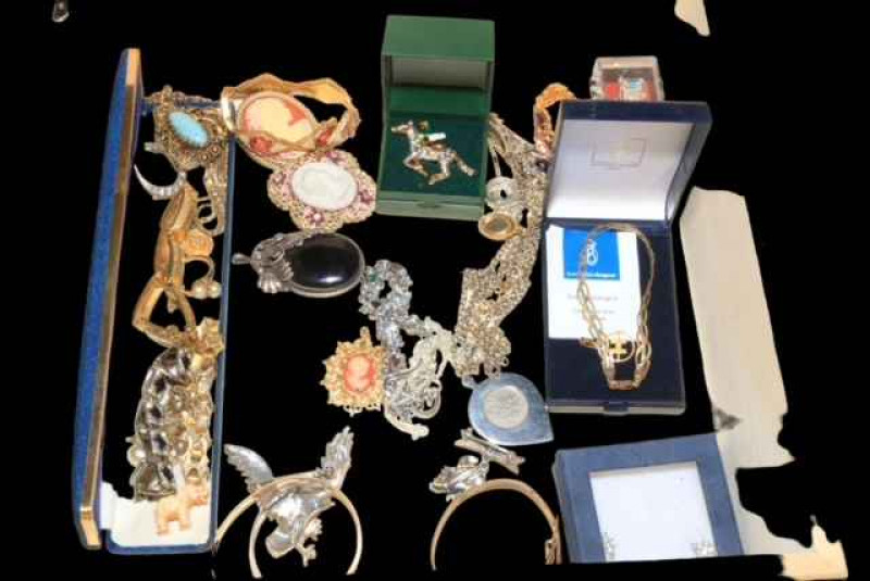 Collection of costume jewellery including 9 carat two colour gold bracelet and 14 carat gold pendant.