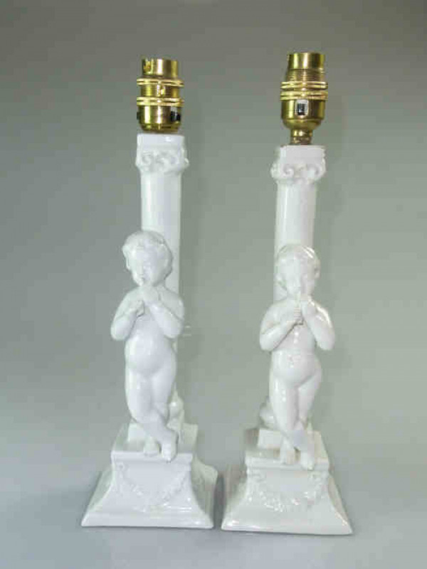 Pair of Continental Porcelain Cherub Table Lamps