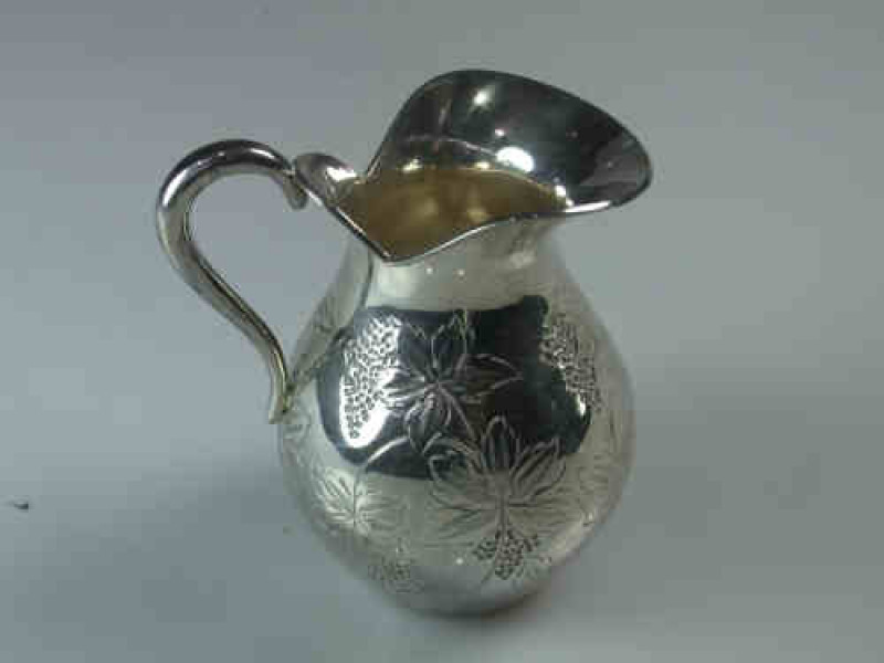 French Provincial Silver Cream Jug, engraved with vine, 3.53 Troy oz.