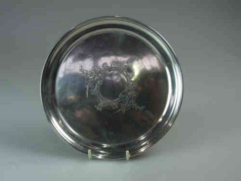 Russian Silver Card Tray, 84 zolotnik standard, engraved with a vacant cartouche, 6 Troy oz.