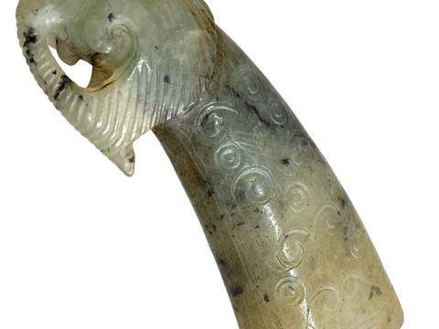 Chinese jade horn wine cup carved as a Rhino. thumbnail