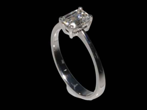 Emerald cut solitaire diamond ring set in 18 carat white gold, diamonds approx 0.80 carats with certificate, size Lœ. thumbnail