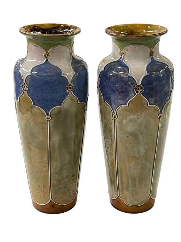 Pair large Royal Doulton stoneware vases, 33cm.