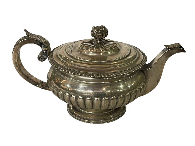 George III Scottish silver part fluted teapot with gadroon border, Edinburgh 1813.