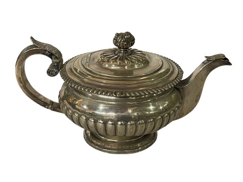 George III Scottish silver part fluted teapot with gadroon border, Edinburgh...