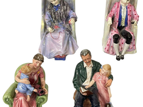 Four Royal Doulton figures, Darby HN1427 and Joan HN1422, Grandpa's Story...
