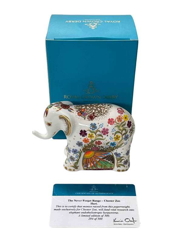 Royal Crown Derby limited edition 'Hari' paperweight, with certificate and box.