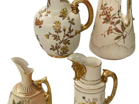 Four Royal Worcester blush ware jugs.