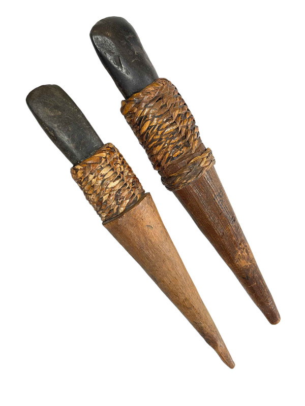 Two Papua New Guinea Adzes, both with collectors label F S Clark, New Guinea Collection, longest 34.5cm.