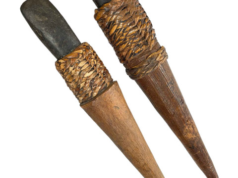 Two Papua New Guinea Adzes, both with collectors label F S Clark, New Guinea Collection, longest 34.5cm. thumbnail