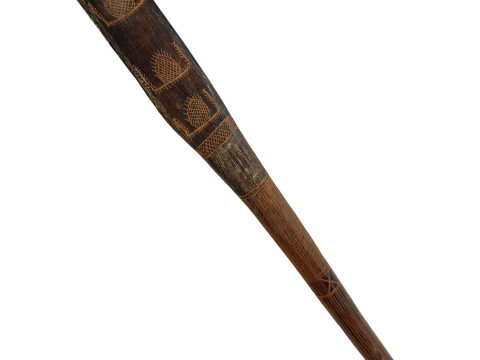 Polynesian Chief/Throwing Stick, with incised decoration, 70cm length, late 19th/early 20th Century. thumbnail