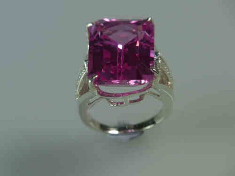 Pink Topaz and White Sapphire Sterling Silver Ring, size L
