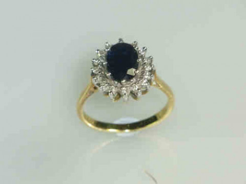 18ct Gold, Sapphire and Diamond Cluster Ring, Size N 1/2
