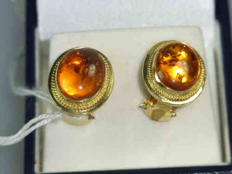 Pair of 18ct Gold and Amber Earrings
