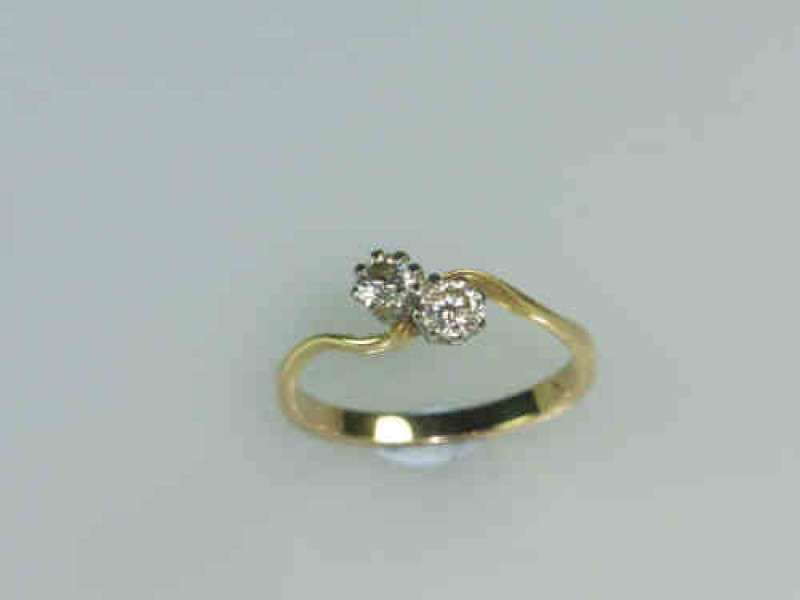 18ct Gold Two Stone Diamond Crossover Ring, Size J