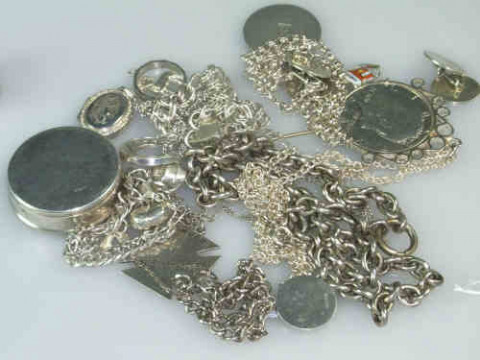 Group of Silver Jewellery including Chains, Charm Bracelet, Thimble, etc...