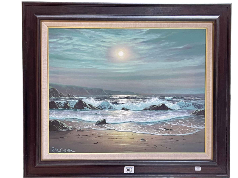 Peter Cosslett (1927-2012), Moonlit Sands and Waves, 40cm by 50cm, framed. *Artists Resale Royalty Charge (ARR) may apply to this lot*