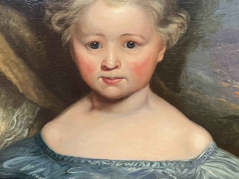 19th Century portrait of a young girl, oil on canvas, 78cm by 67cm, framed. thumbnail
