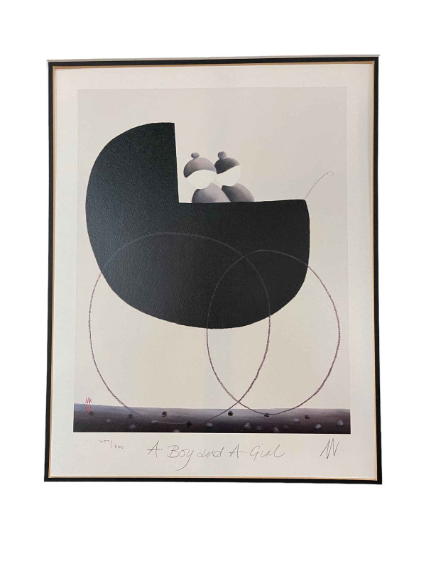 Mackenzie Thorpe, A Boy and a Girl, signed limited edition, 35cm by 27cm. *Artists Resale Royalty Charge (ARR) may apply to this lot*