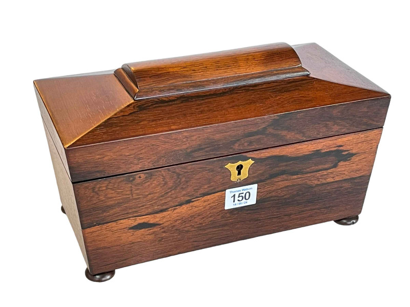 Victorian rosewood sarcophagus shaped tea caddy.