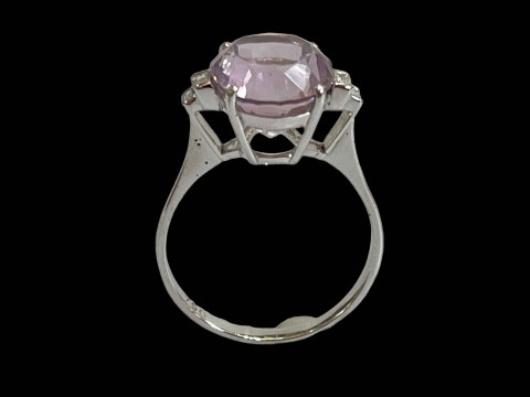 Kunzite and diamond 18 carat white gold ring, size S. thumbnail