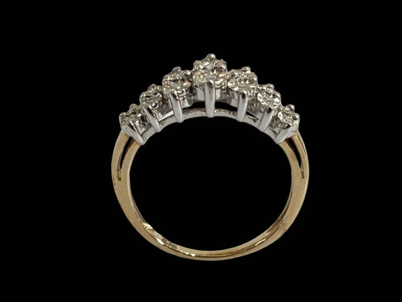 Diamond fourteen stone 9 carat gold ring, size N.