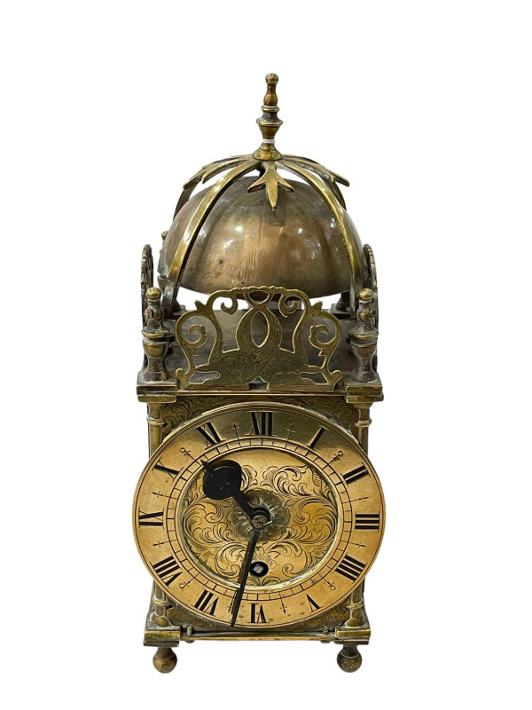 Brass lantern clock, 20th Century, 28cm.