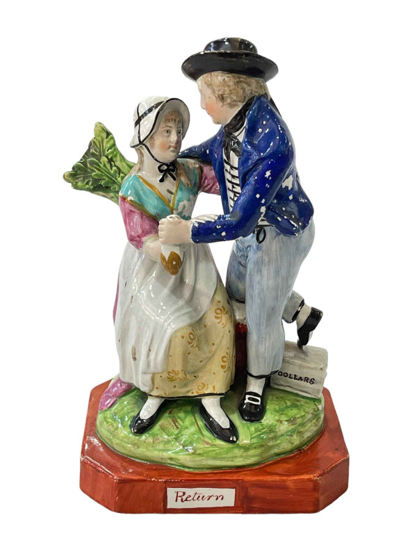 Antique Staffordshire figure group 'Return', 22cm.