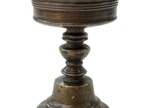 Bronze knop stem vessel, 11.5cm.
