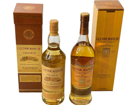 Two bottles of whisky, Glenmorangie Cellar 13, and Glenmorangie Original...