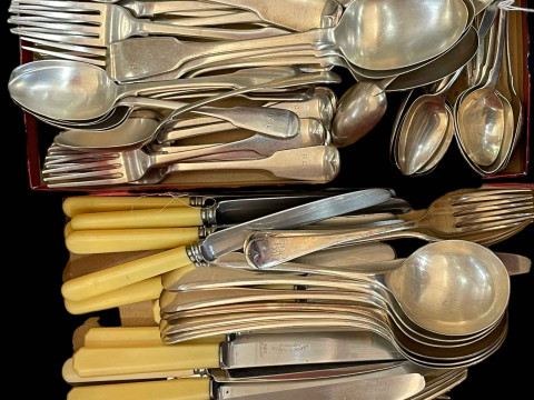 Collection of silver flatware mostly 19th Century and including table...
