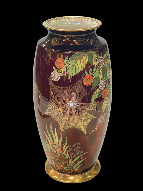 Carlton Ware Rouge Royal large spider web vase, 31cm.
