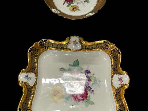 Large Rosenthal shaped dish, 33cm across, and smaller similar piece (2).