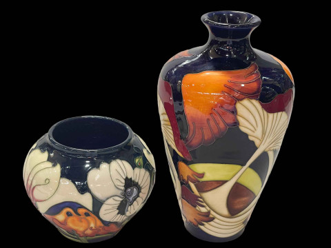 Moorcroft Pottery Parasol Dance vase, 23cm, and smaller Moorcroft vase...