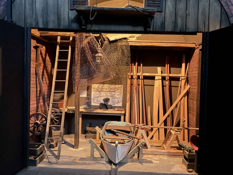 Steve Hilbert, miniature model of a boathouse, with electric lights. thumbnail