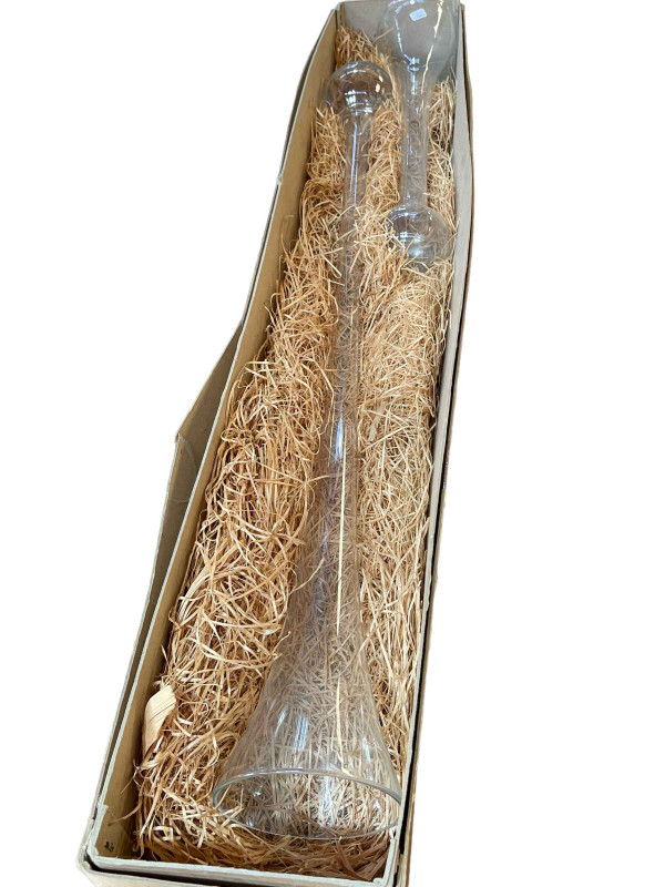 Hand blown yard of ale glass with another half yard glass, with original box.