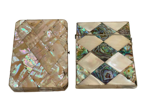 Two Victorian mother of pearl card cases.