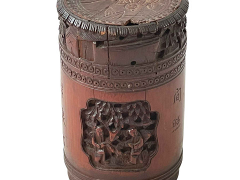 Chinese bamboo canister (glued lid), 13cm.