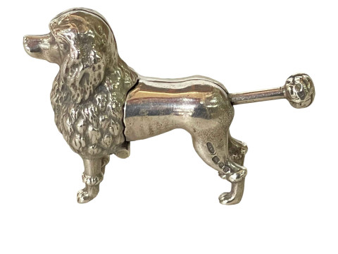 Novelty silver 'Poodle' cigar cutter, London 1968, 5.75cm length.