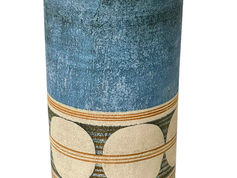 Troika cylindrical vase with artists monogram, 19cm.