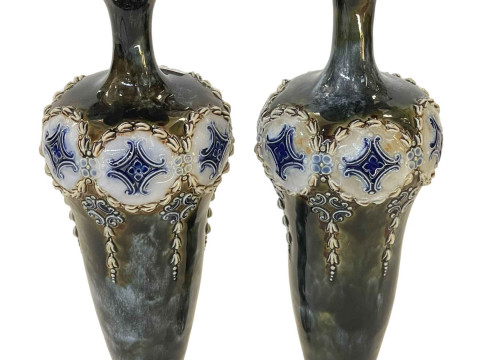 Pair Royal Doulton stoneware vases, 26cm.